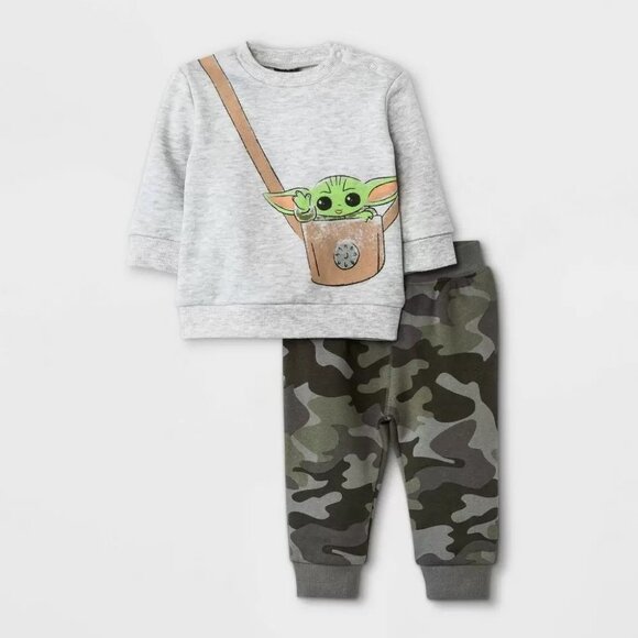 Baby Boys' 2pc Star Wars Baby Yoda Fleece Pullover and Jogger Set - Gray 0-3M - Picture 1 of 7